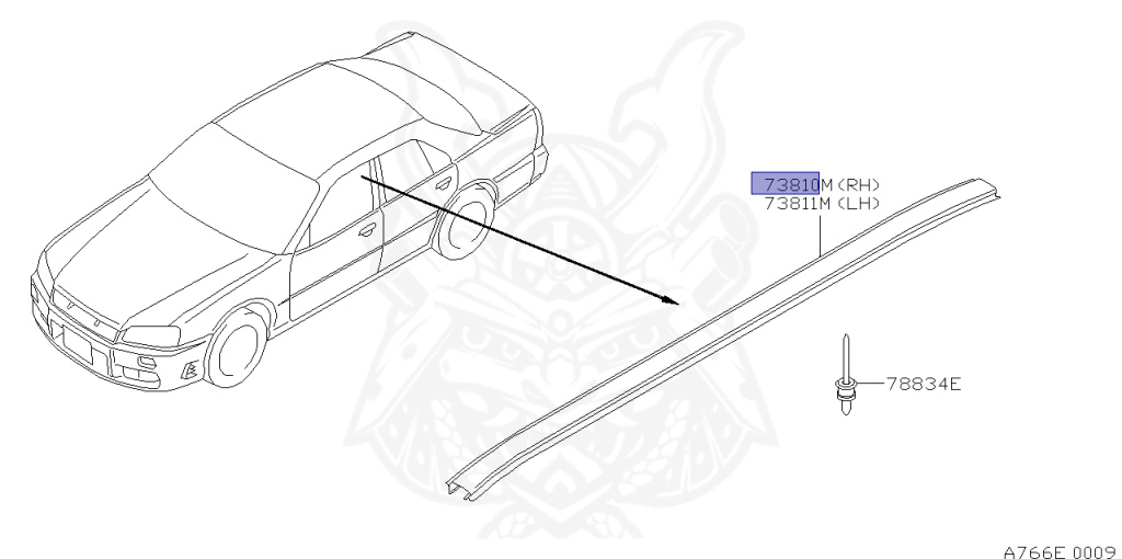 パーツ SIDE WORK 73854-AA040 - Nissan - Molding, Roof Drip RH - Nengun Performance