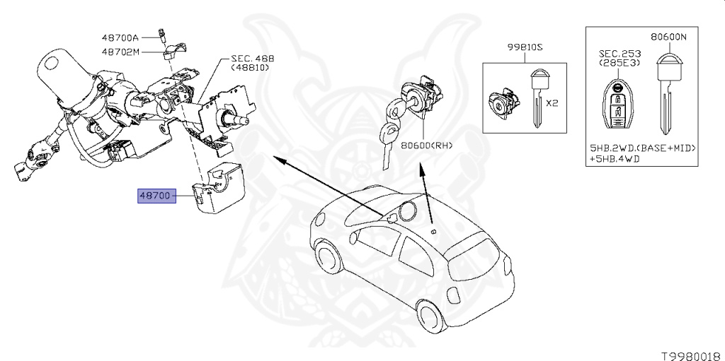 48700-1HH1B - Nissan - Lock Set, Steering - Nengun Performance