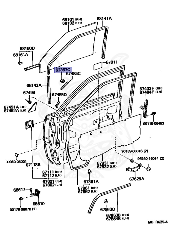62367-10010 - Toyota - Clip, Door Window Glass - Nengun Performance