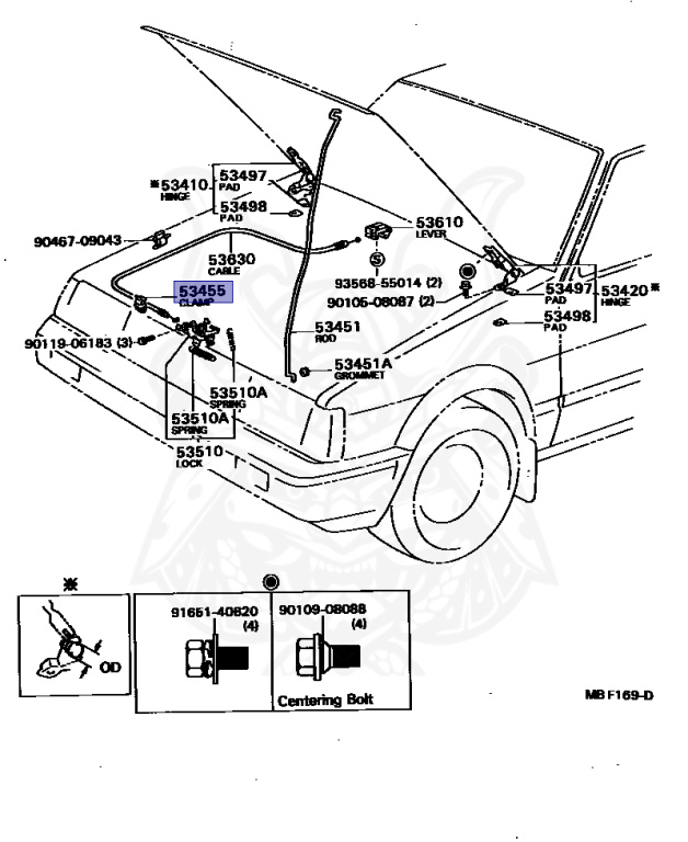 ユー 53455-14020 - Toyota - Clamp, Hood Support Rod - Nengun