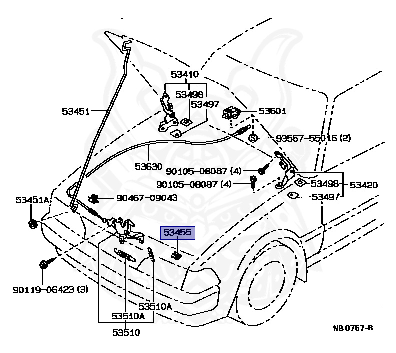 ビー 53455-14020 - Toyota - Clamp, Hood Support Rod - Nengun