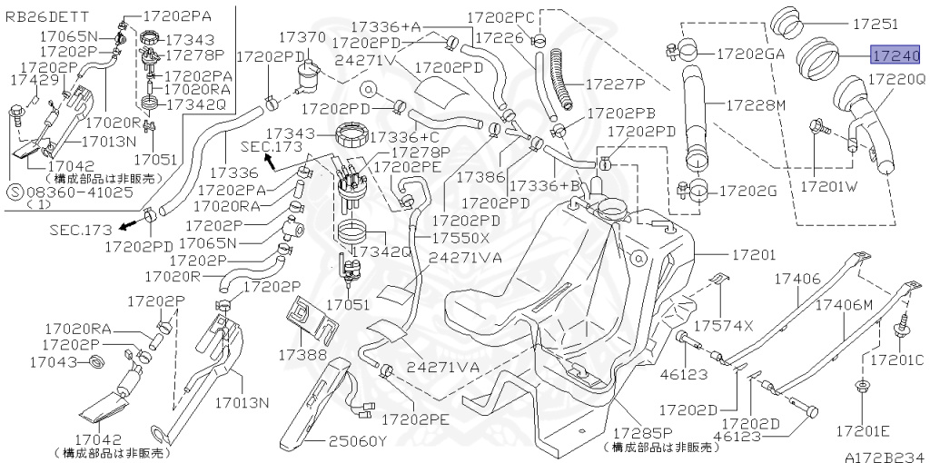 Nissan - Skyline - R34 25GTT - ER34 - 2000 - 25GT TURBO - 4 DOOR SEDAN(4S) - AUTOMATIC-FLOOR SHIFT(AT.F4) - Hi-Cas 2-Link (HI.2WD) - RB25DET