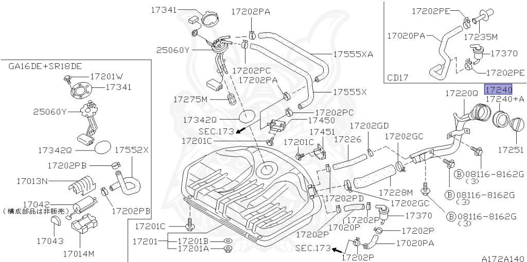 Nissan - Sunny - B13 - 1993 - Type S - HARDTOP(K) - 2 WHEEL DRIVE(2WD) - AUTOMATIC TRANSMISSION(AT) - SR18DE