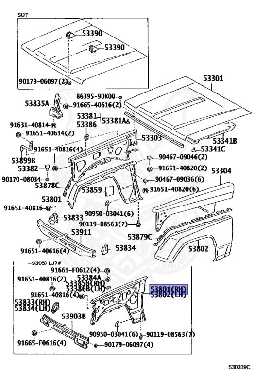 トップス pppp 53801-90K04 - Toyota - Fender Sub-assy, Front Rh - Nengun Performance