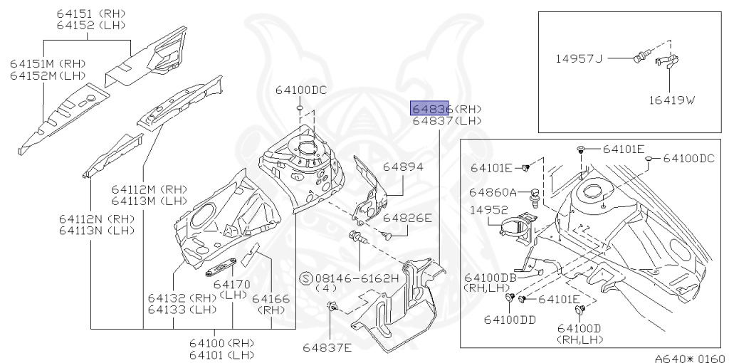 64838-40U00 - Nissan - Cover, Splash Hood Ledge Rh - Nengun