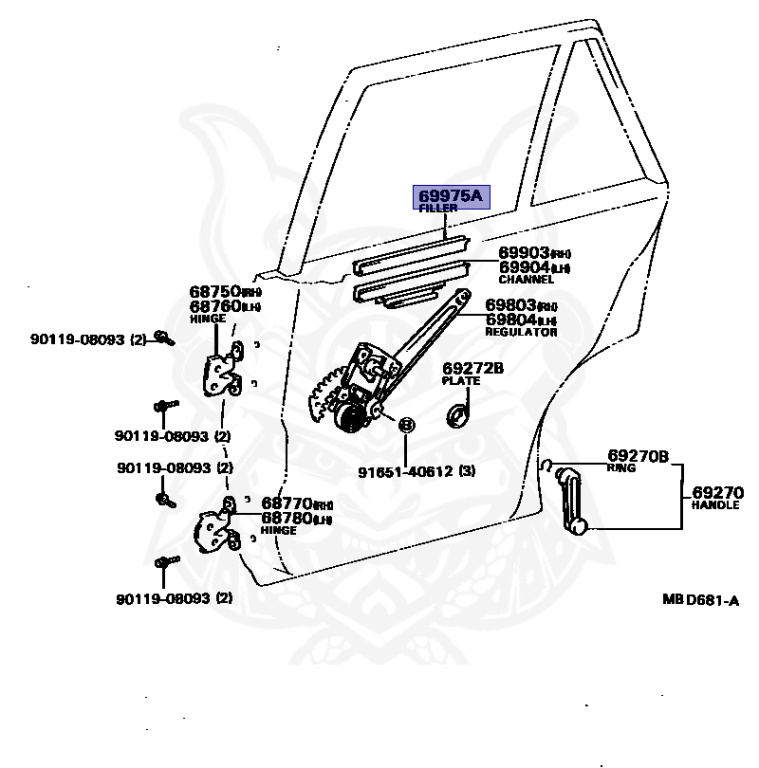 69975-22020 - Toyota - Filler, Rear Door Glass Channel - Nengun