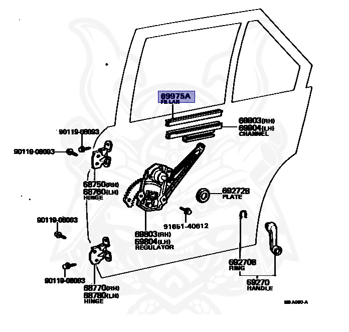 num 69975-22020 - Toyota - Filler, Rear Door Glass Channel