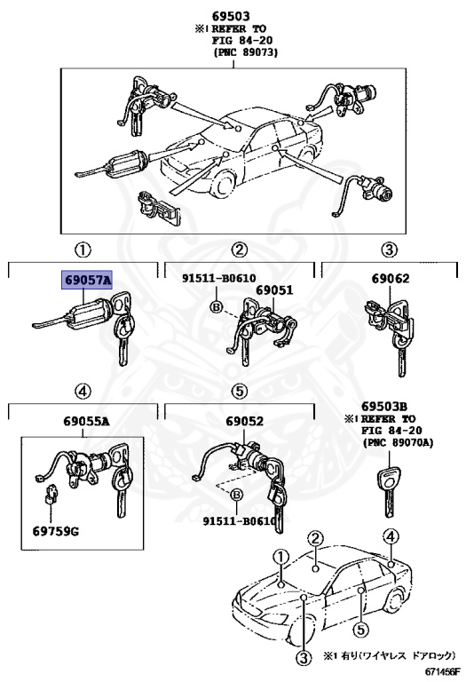 69057-53010 - Toyota - Cylinder & Key Set, Ignition Switch Lock