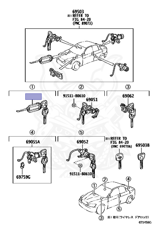 69057-53010 - Toyota - Cylinder & Key Set, Ignition Switch Lock