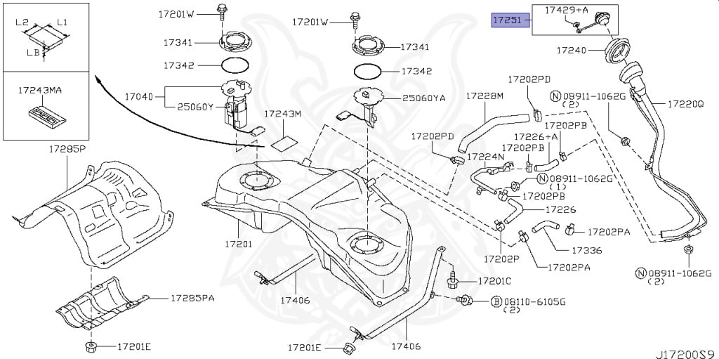 NISSAN 日産純正部品 キヤツプ アツセンブリー 17251-P7900 NISSAN