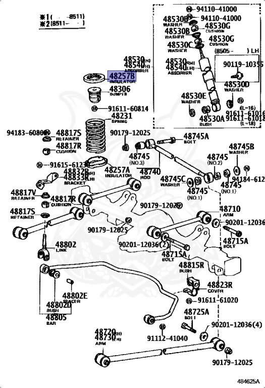 48257-12020 - Toyota - Insulator, Rear Coil Spring, Upper - Nengun