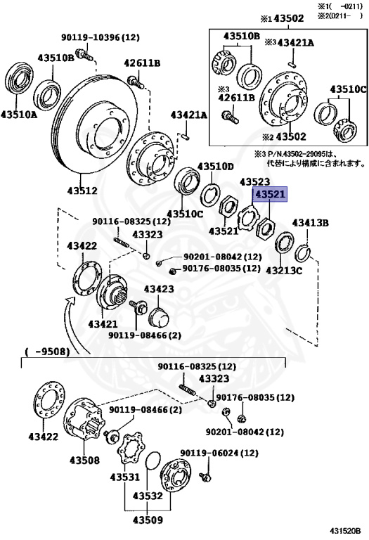 は 43521-60011 - Toyota - Nut, Front Wheel Adjusting, Lh