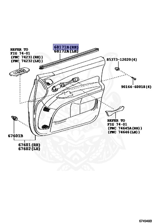 68171-12330 - Toyota - Weatherstrip, Front Door Glass, Inner Rh
