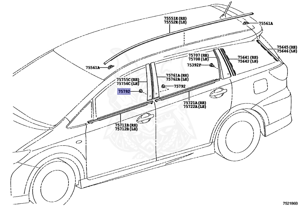 75792-47010 - Toyota - Clip, Door Window Frame Moulding - Nengun