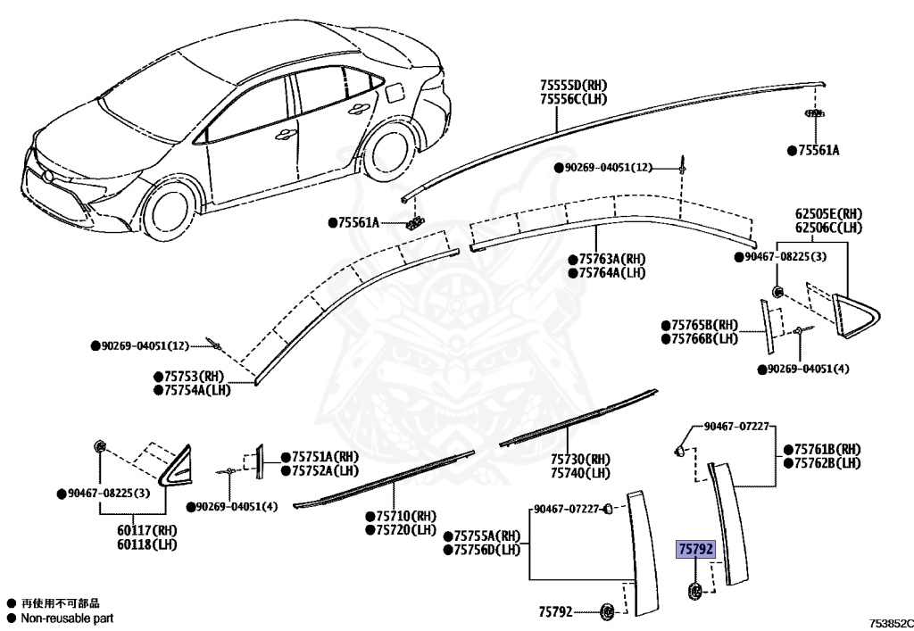 75792-47010 - Toyota - Clip, Door Window Frame Moulding - Nengun