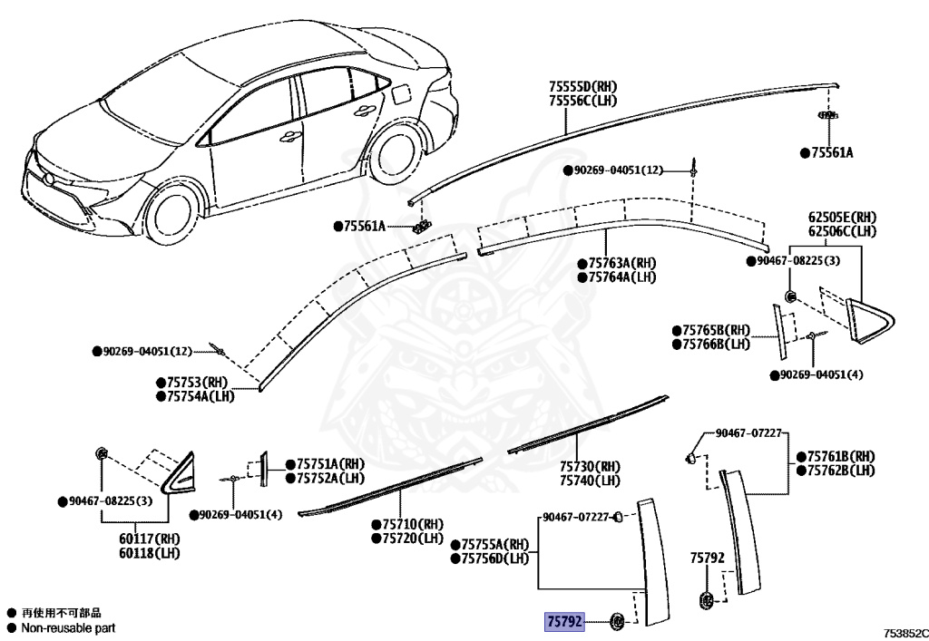 75792-47010 - Toyota - Clip, Door Window Frame Moulding - Nengun