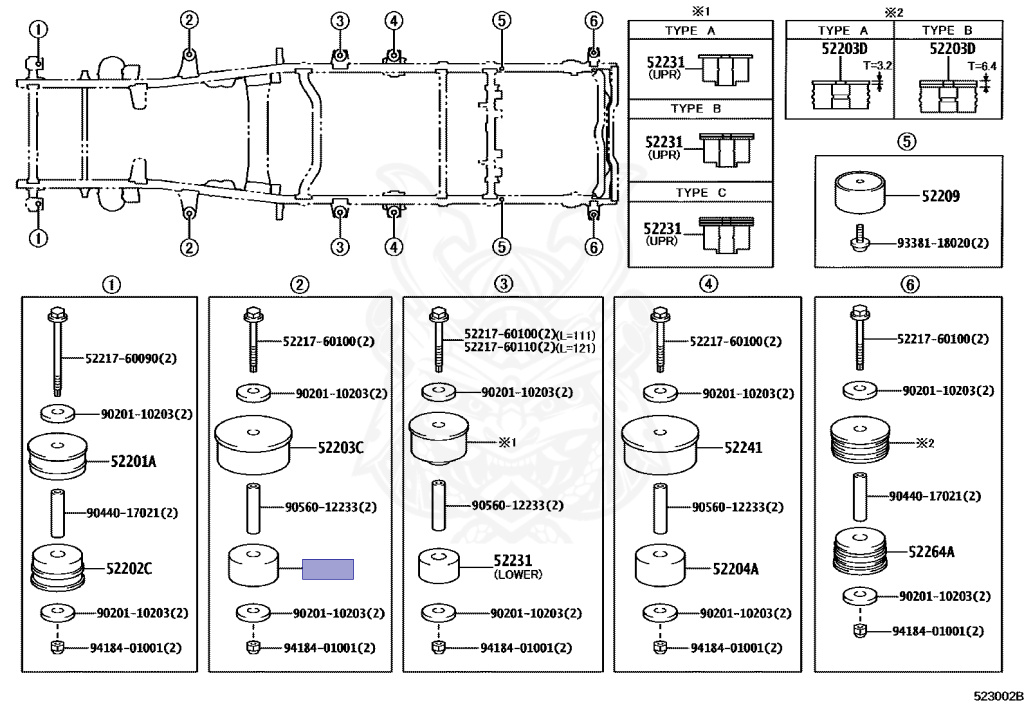 52204-60070 - Toyota - Cushion, Body Mount, No.5 Lower - Nengun