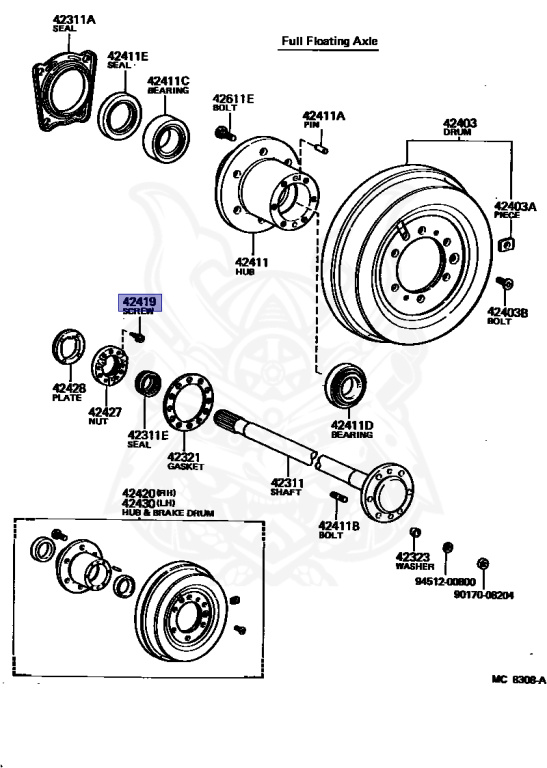 42419-60011 - Toyota - Screw, Rear Axle Bearing Lock Nut - Nengun