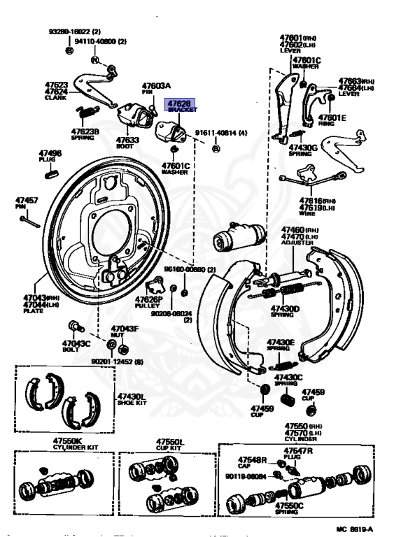 47628-35020 - Toyota - Bracket, Rear Brake Bell Crank - Nengun