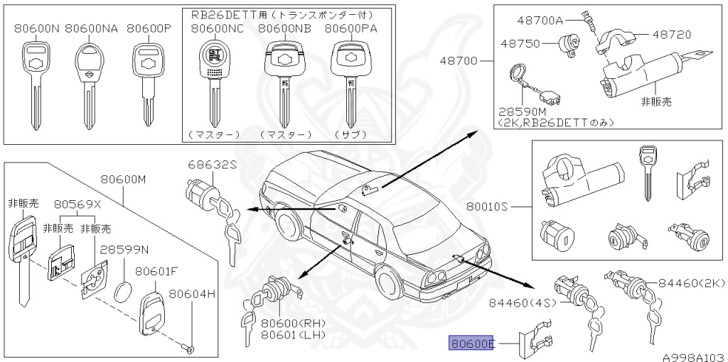 Nissan - Skyline - R34 25GTT - ER34 - 1998 - 25GT TURBO - 2 door hard top (2K) - MANUAL TRANS 5-SPEED(MT.F5) - Hi-Cas 2-Link (HI.2WD) - RB25DET