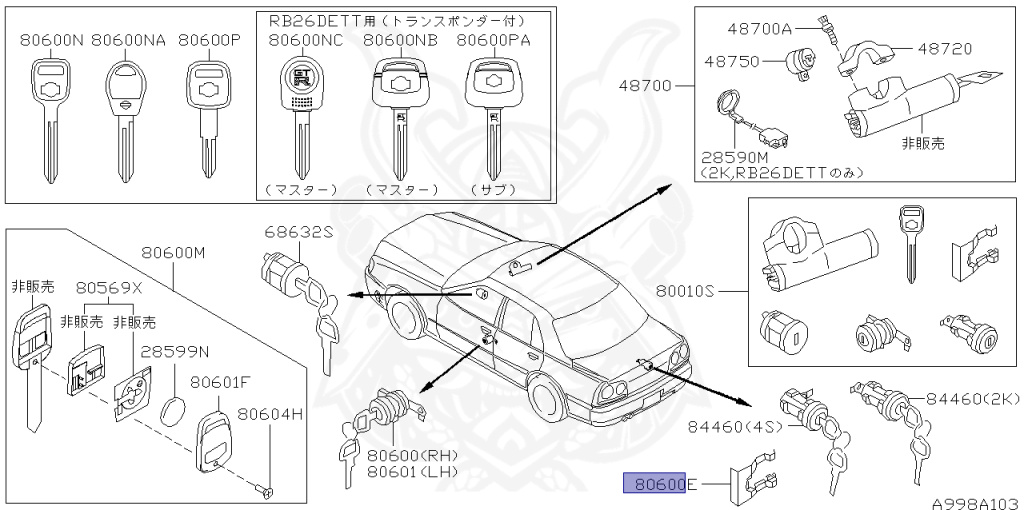 Nissan - Skyline - R34 25GTT - ER34 - 1998 - 25GT TURBO - 2 door hard top (2K) - AUTOMATIC-FLOOR SHIFT(AT.F4) - Hi-Cas 2-Link (HI.2WD) - RB25DET