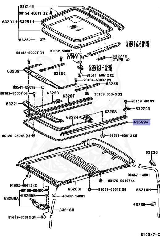 63699-12040 - Toyota - Seal, Sliding Roof Guide Rail