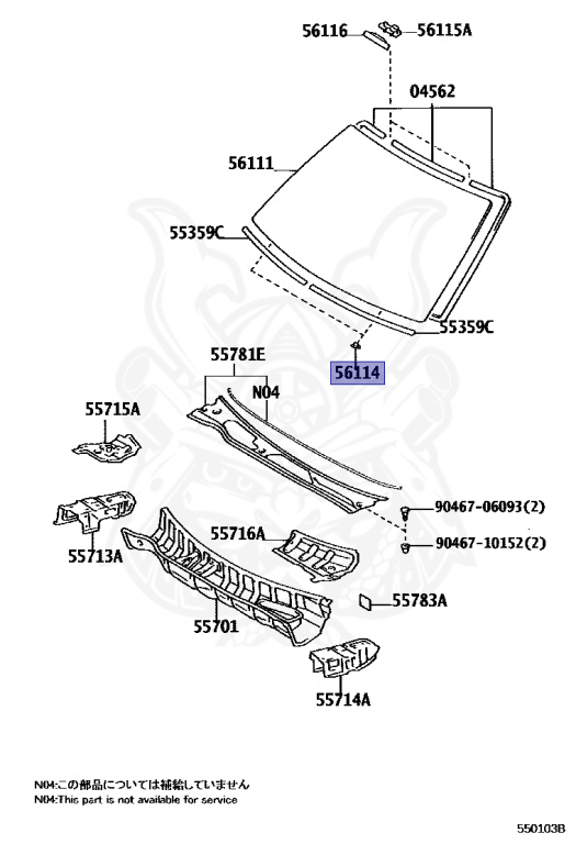 56114-22050 - Toyota - RETAINER, WINDSHIELD GLASS - Nengun