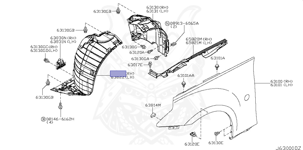 63844-1EA0A - Nissan - FRONT PROTECTOR, FRONT FENDER RH - Nengun