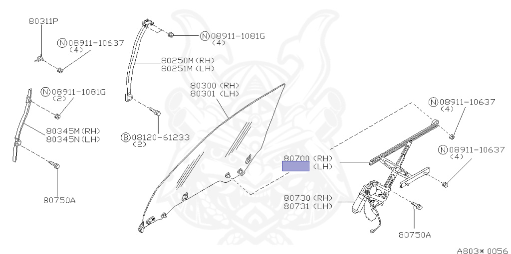 80721-91L00 - Nissan - REGULATOR ASSEMBLY, DOOR WINDOW LH - Nengun