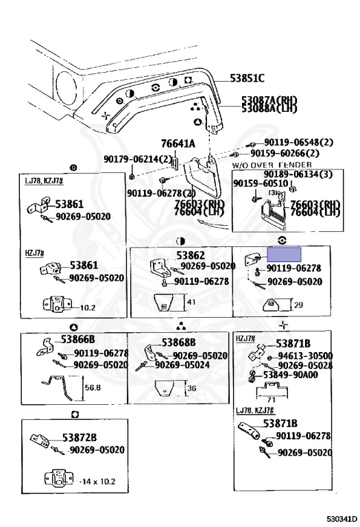 53865-90K00 - Toyota - BRACKET, FRONT WHEEL OPENING, NO.3 - Nengun