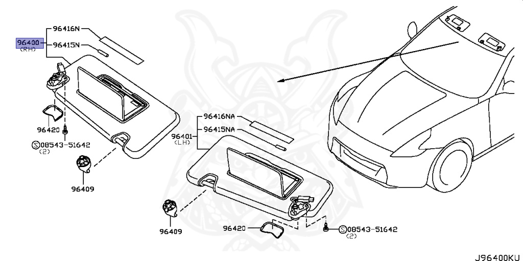 96400-6GC1B - Nissan - SUN VISOR ASSEMBLY, RH - Nengun Performance