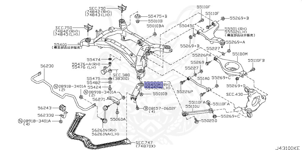 55451-CD001 - Nissan - REAR SUSPENSION MEMBER STAY ASSEMBLY, RH