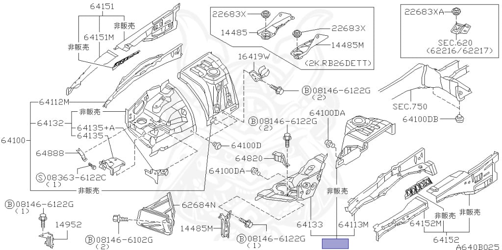 日産車　主要部品分解図 64101-AA030 - Nissan - HOOD LEDGE ASSEMBLY, LH - Nengun Performance