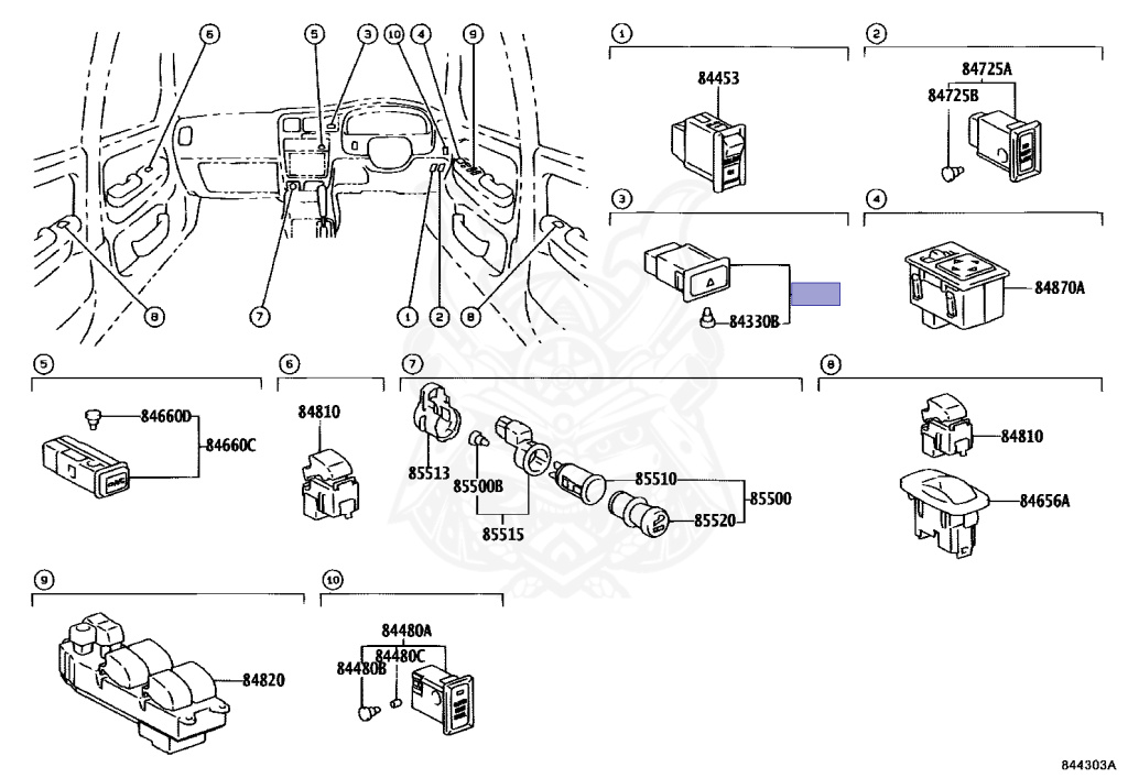84332-35060 - Toyota - Hazard Warning Signal Switch Assy - Nengun