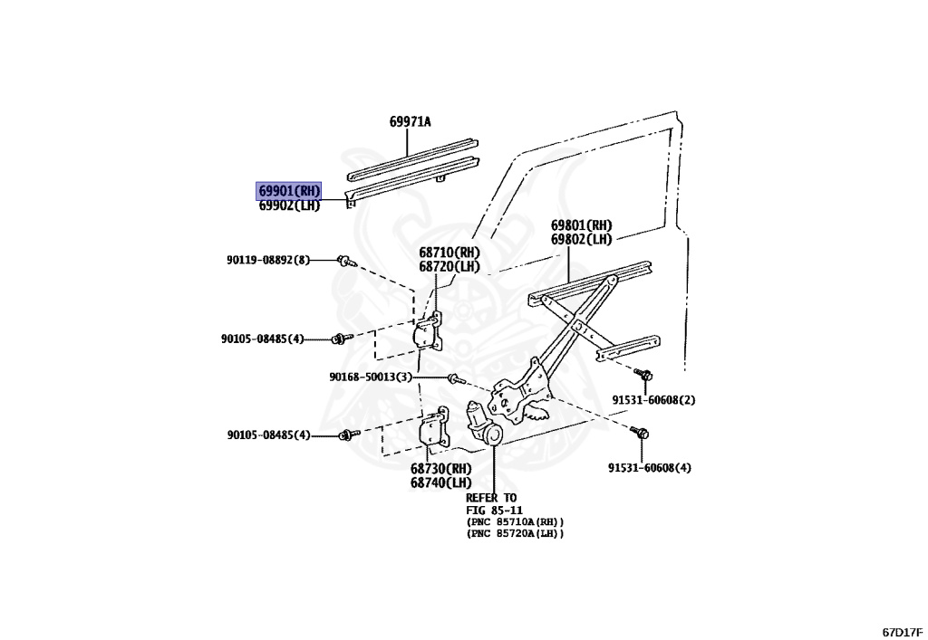 69901-60020 - Toyota - Front Door Glass Channel Sub-assy, Rh