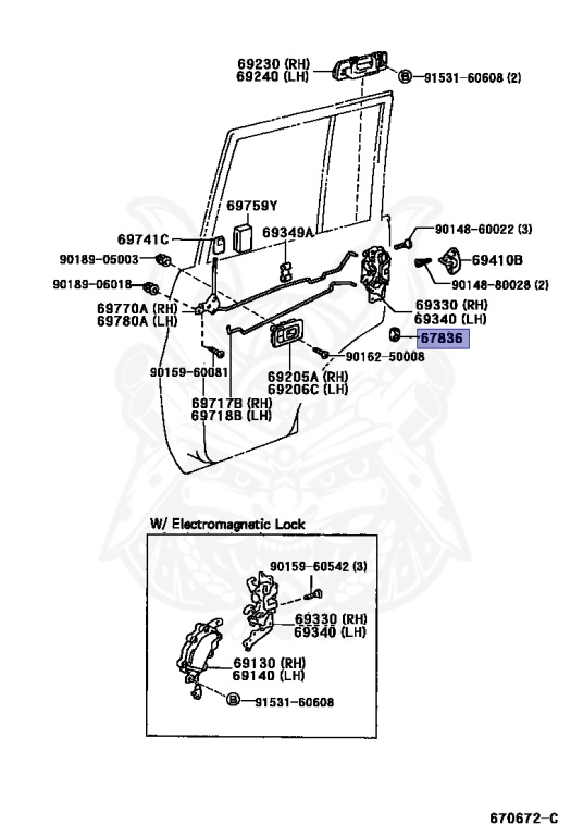 Been 67836-14010 - Toyota - Cover, Rear Door Lock Child Protection, Rh