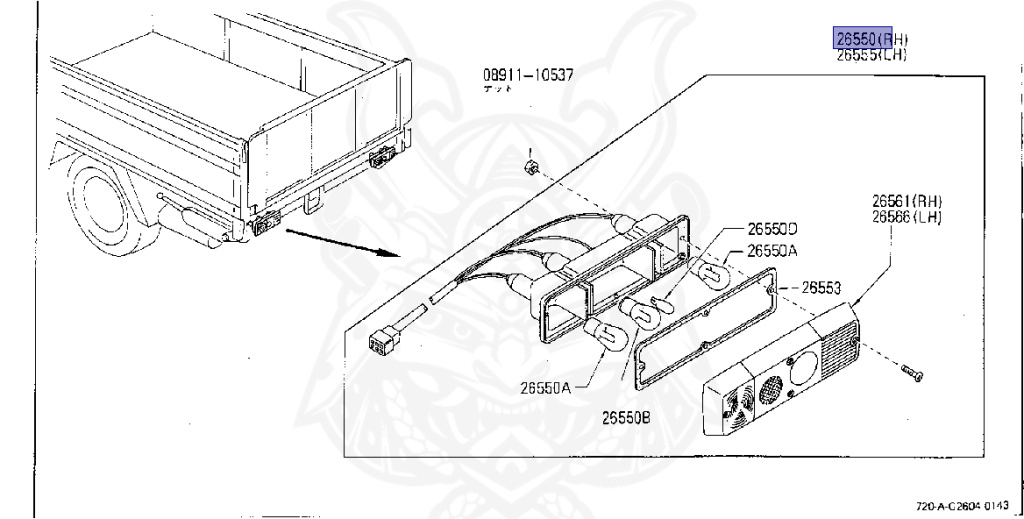 26550-J5101 - Nissan - REAR COMBINATION LAMP ASSEMBLY, RH - Nengun