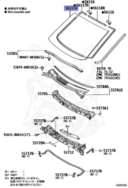 56101-58061 - Toyota - GLASS, WINDSHIELD - Nengun Performance