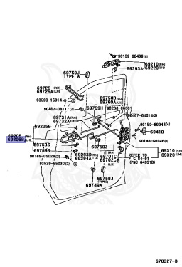 69680 Accessory 69206-28010 - Toyota - HANDLE SUB-ASSY, FRONT DOOR INSIDE, LH - Nengun ...