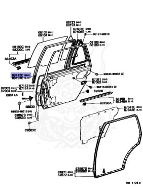 68142-10060 - Toyota - RUN, REAR DOOR GLASS, RH - Nengun Performance