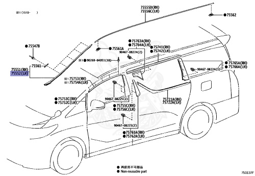 75552-58030 - Toyota - Moulding, Roof Drip Side Finish, Lh - Nengun ...
