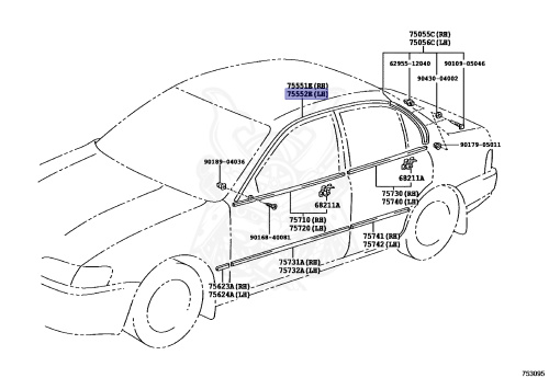 75552-12500 - Toyota - Moulding, Roof Drip Side Finish, Lh - Nengun ...