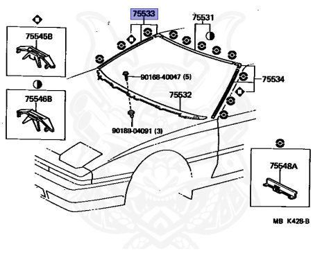 75533-14180 - Toyota - Moulding, Windshield, Outside Rh - Nengun ...