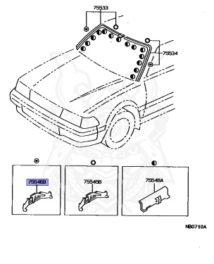 75546-20110 - Toyota - CLIP, WINDSHIELD OUTSIDE MOULDING, NO.2 - Nengun ...