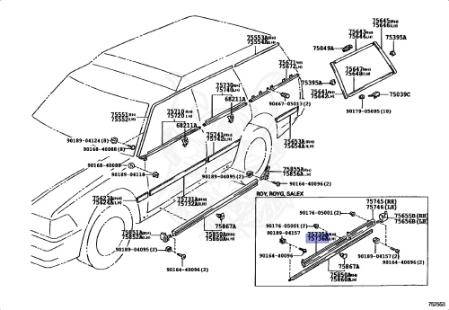 75736-30131-B4 - Toyota - MOULDING, FRONT DOOR OUTSIDE, LOWER LH ...