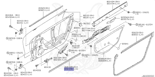 80839-JF00A - Nissan - FRONT DOOR PARTING SEAL, LH - Nengun Performance