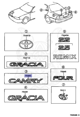 75442-33140 - Toyota - Plate, Luggage Compartment Door Name, No.2