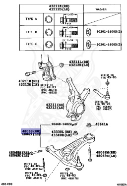 48068-59075 - Toyota - Front Suspension, Lower Arm Sub-assy, No.1 Rh ...
