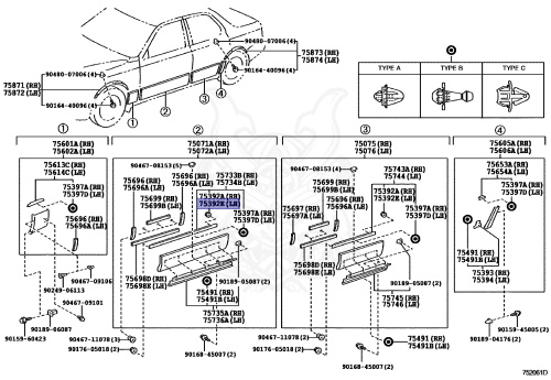 75392-50030 - Toyota - Outside Moulding Retainer, No.1 - Nengun Performance