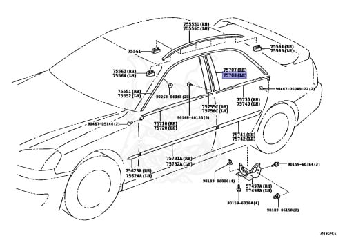 75708-22070 - Toyota - Rear Door Window Frame Moulding Sub-assy, Lh ...